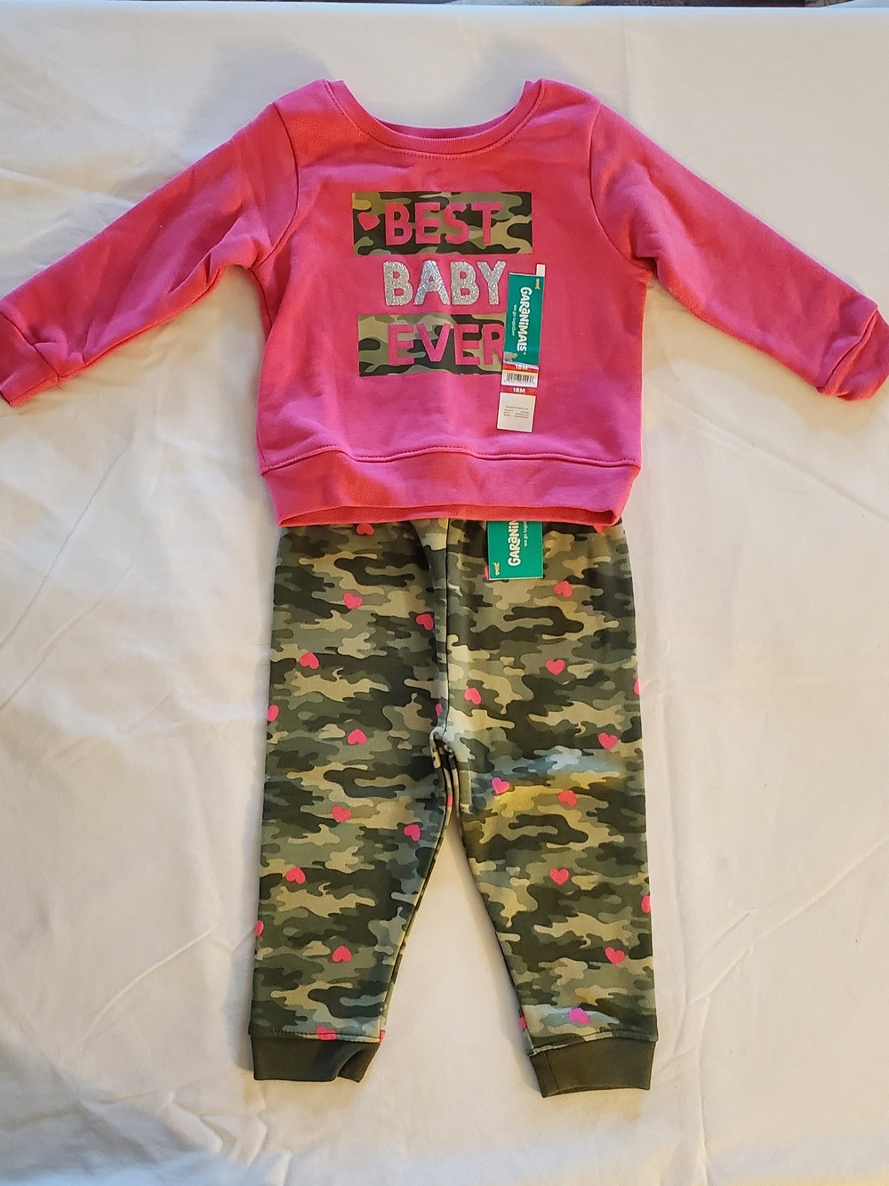 Girls Pink 'Best Baby Ever' Sweatshirt & Camo Heart Joggers Set